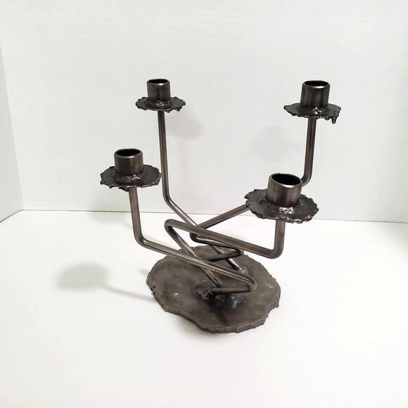 Vintage Signed Val Barbera Brutalist Metal Candelabra 5 Arm Candle Holder - Picture 2 of 16